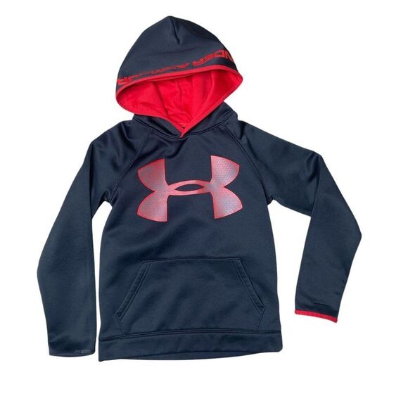 Under Armour Youth Medium Hooded Sweatshirt Black and Red - Picture 1 of 5